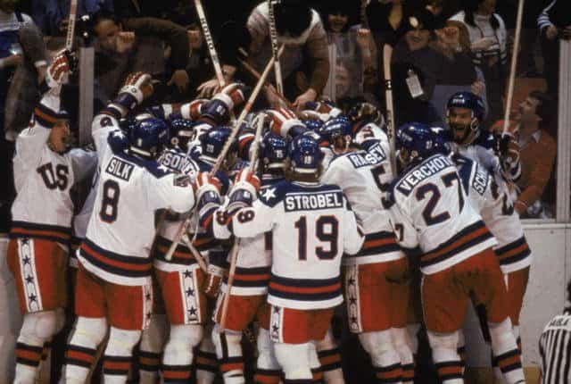 Team USA celebrates "the Miracle on Ice"