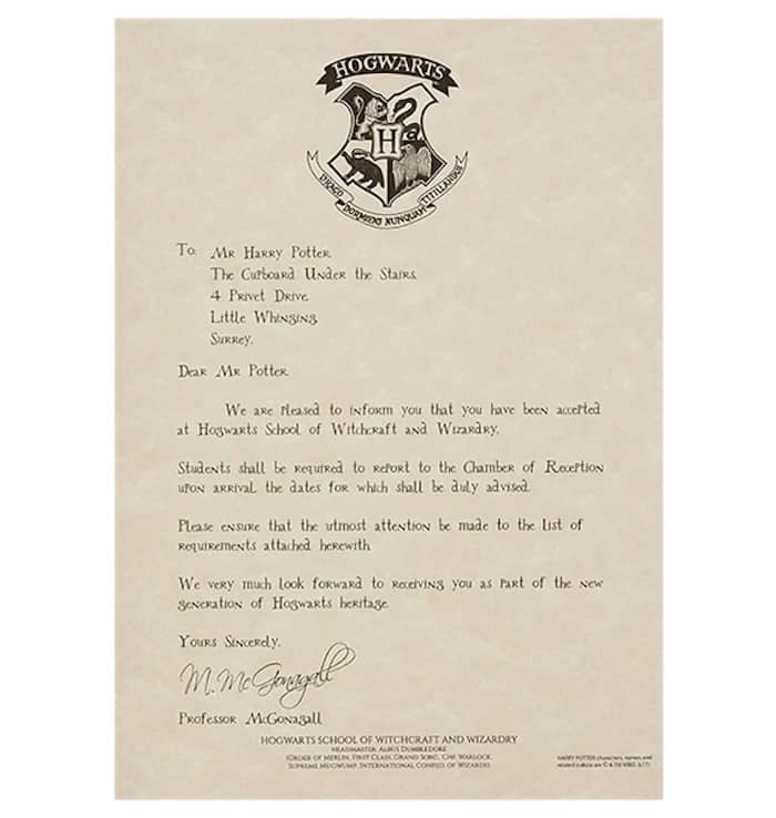 Harry Potter Acceptance Letter