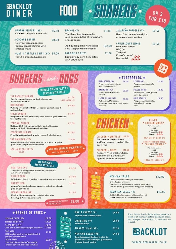 Backlot Cinema Menu Front